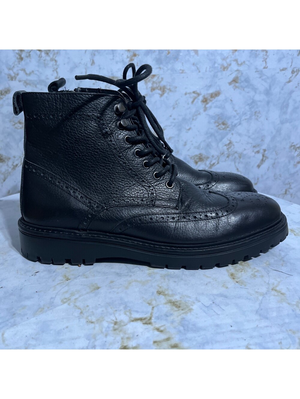Vince Camuto Namid Men's Size 12M Shoes Black Leather Brogue Comfort Dress Boots